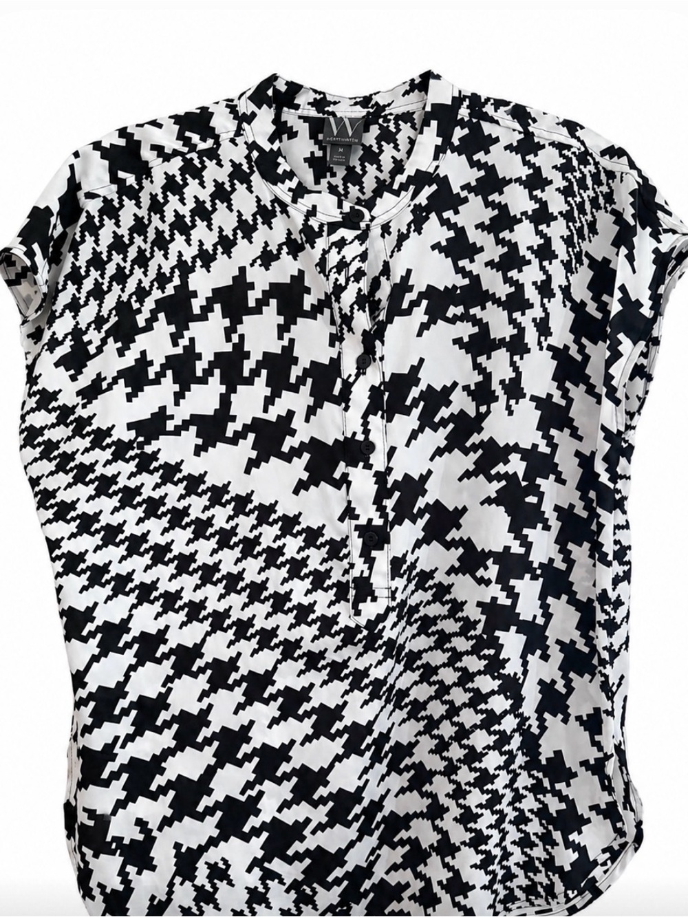 Worthington Women's M‎ Black & White Houndstooth Collared Button-Front Blouse